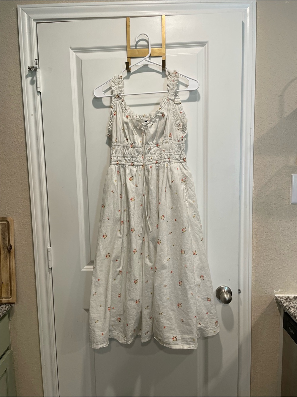 Old Navy Cream Midi Dress with Pink Floral Accents